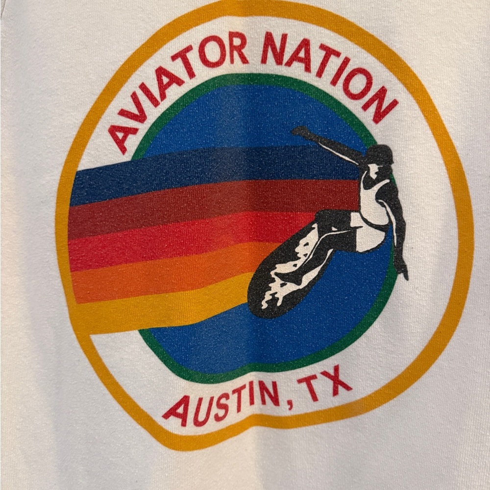 Aviator Nation White Sweater with Rainbow Surf Logo
